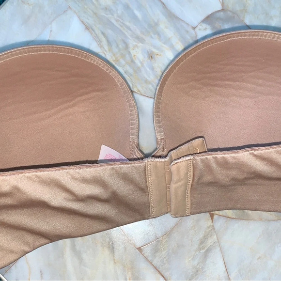 36C Strapless Bombshell Miraculous Super Push Up Bra Beige Tan Satin - Picture 10 of 14